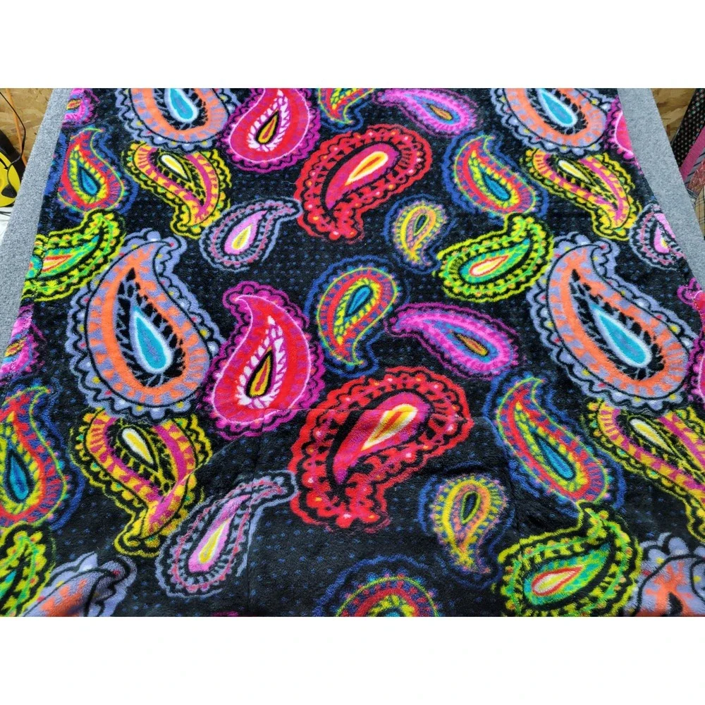 Vera Bradley Neon Paisley Plush Throw Blanket Black Pink Blue Foldable Pocket